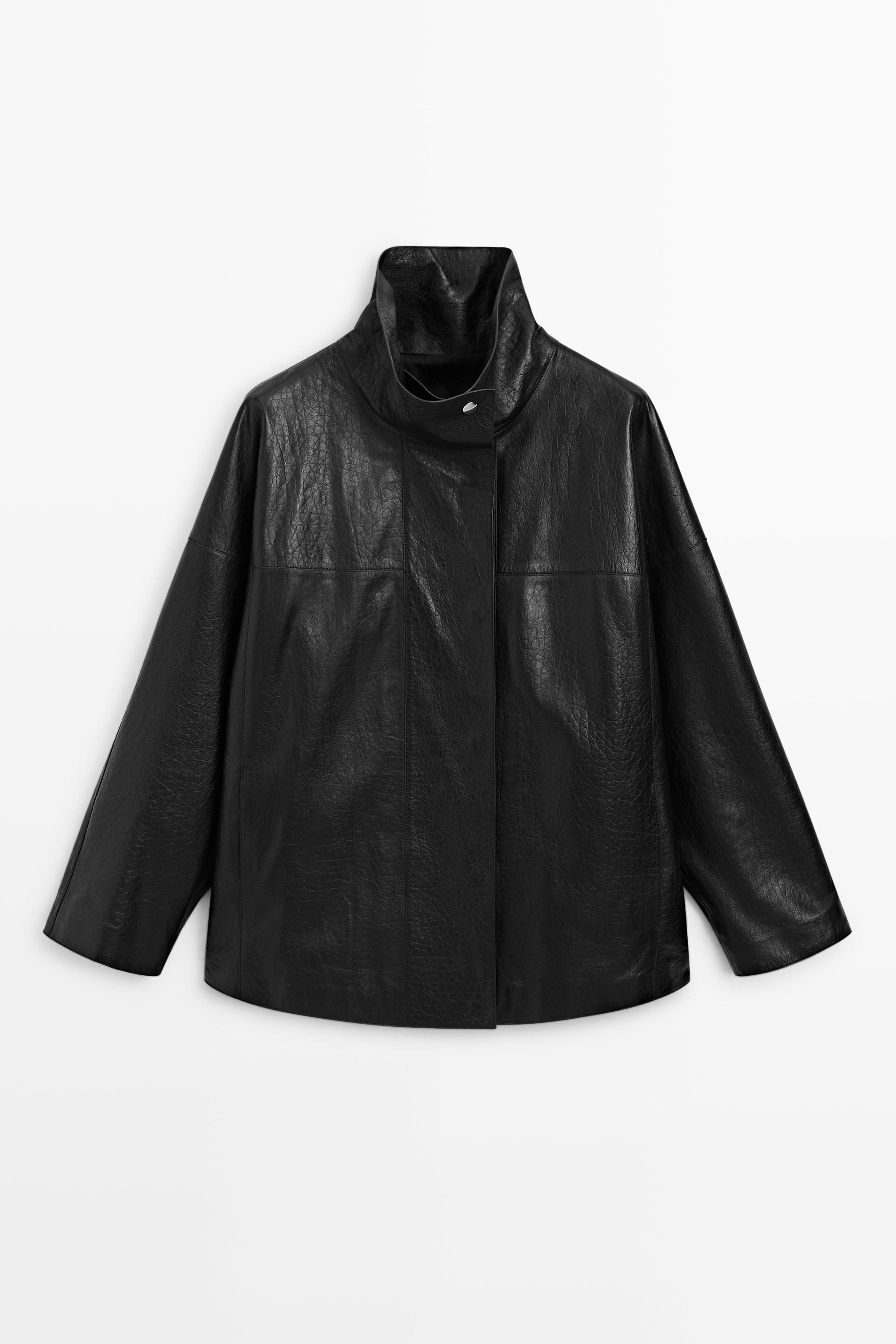 Veste en cuir à col montant
